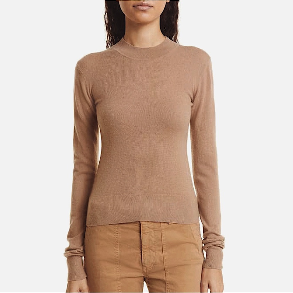 Nili Lotan Ravi Mock Neck Cashmere Sweater in Camel Size Small Medium